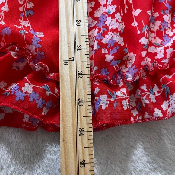 Selfie Leslie Laney Floral Tiered Dress Women M Red Ruffle Babydoll Cutout Back - Picture 11 of 13